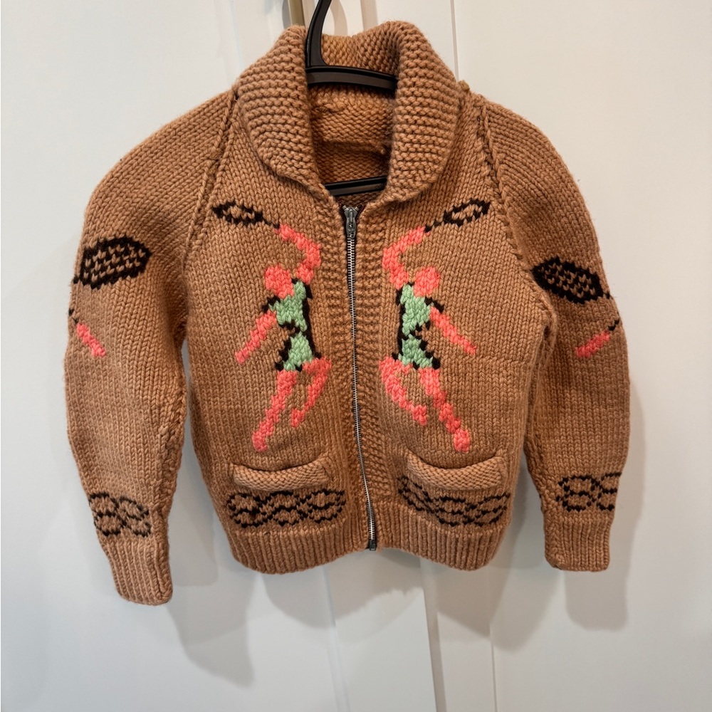 RARE VINTAGE Kids Cowichan Hand-Knit Wool cardigan, tennis design